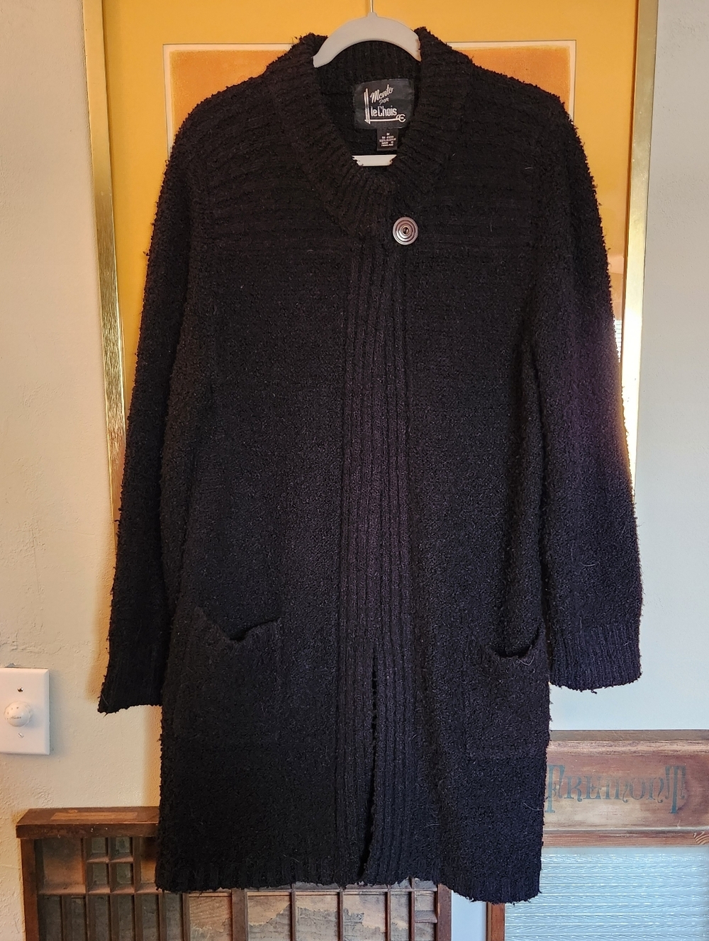 le chateau Black Textured Long Button Cardigan